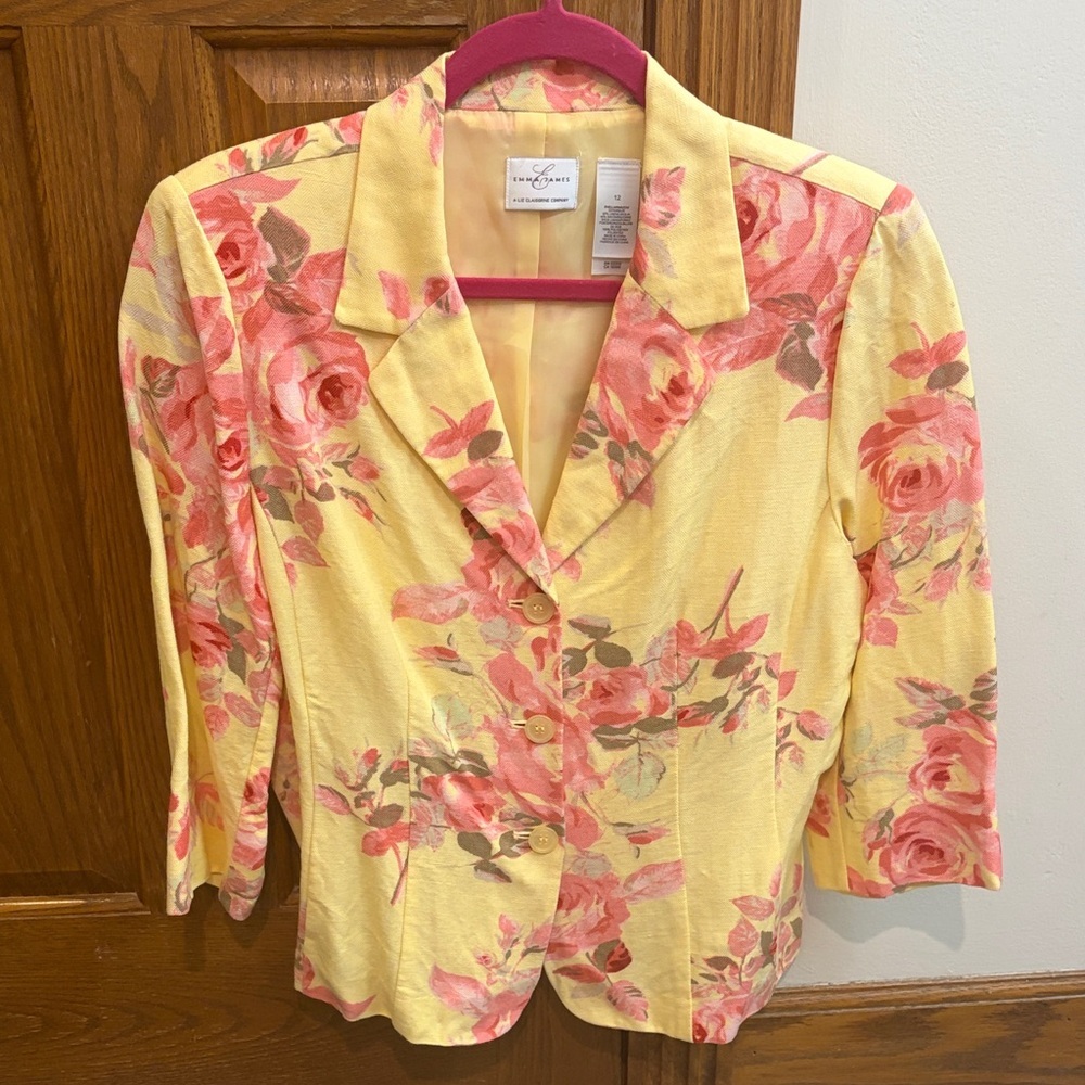 Floral Yellow Women's Blazer Cottagecore grandmacore coastal grandma, size 12
